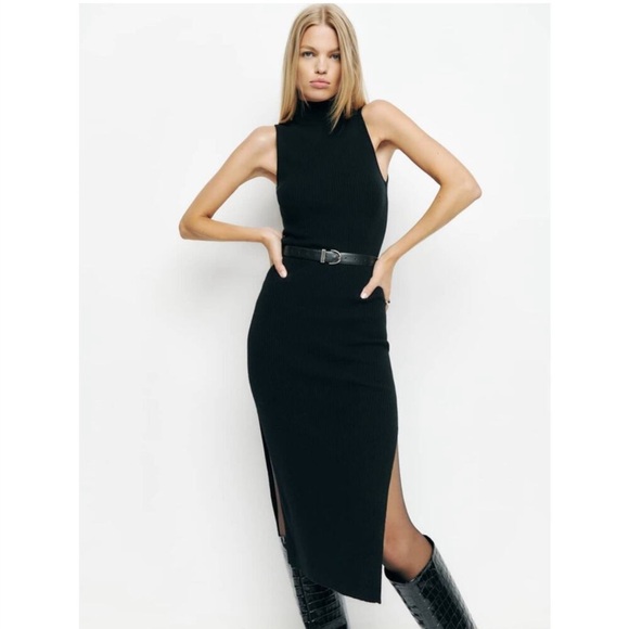 Reformation Ida Black Cashmere Midi Sweater Dress Size M - Picture 1 of 12